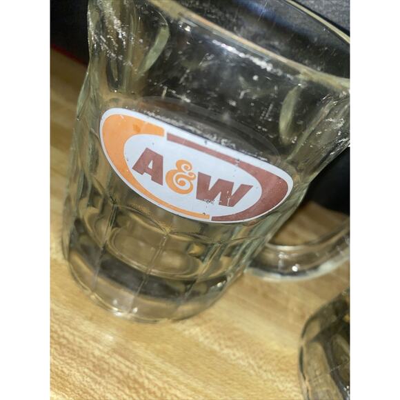 Vintage Set 6 A&W Root Beer Heavy Dimpled Glass Mug 6" & 4.5” & 3” AW 1970s - Picture 8 of 11